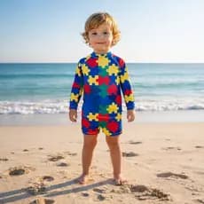 Conjunto Infantil Uv50+  Simbolo Autista Menina e Menino Praia Proteção Solar