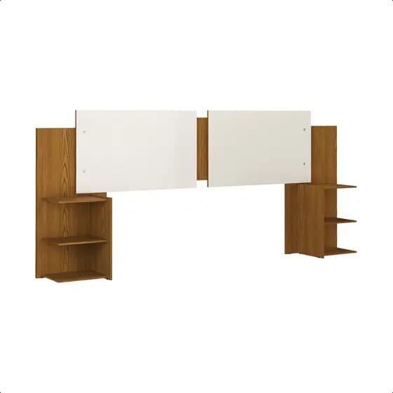 Cabeceira Cama Casal Queen King Solteiro Box com Mesa de Apoio, Bicolor Retro
