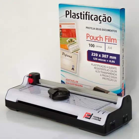 Kit Plastificadora 3x1 220v + 100 Plásticos para Plastificação A4 0,05 125 micras