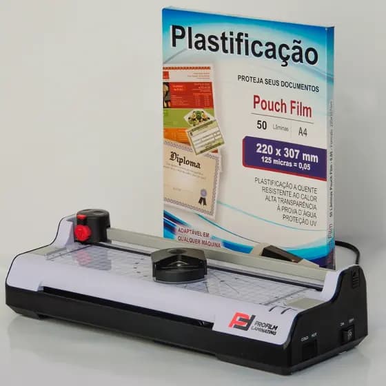Kit Plastificadora 3x1 110v + 50 Plásticos para Plastificação A4 0,05 125 micras