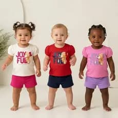Conjunto Bebê Feminino Verão Blusa Manga Bufante e Short | P M G
