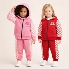 Conjunto Infantil Feminino Inverno Soft Plush Jaqueta com Capuz e Calça | 1 a 3 Anos
