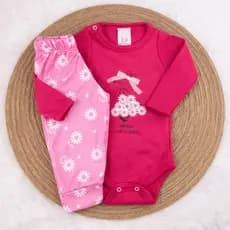 Conjunto Fofo Roupa De Bebê Menina Para Inverno Em Soft Plush | Body e Calça Peluciado Quentinho - P M G
