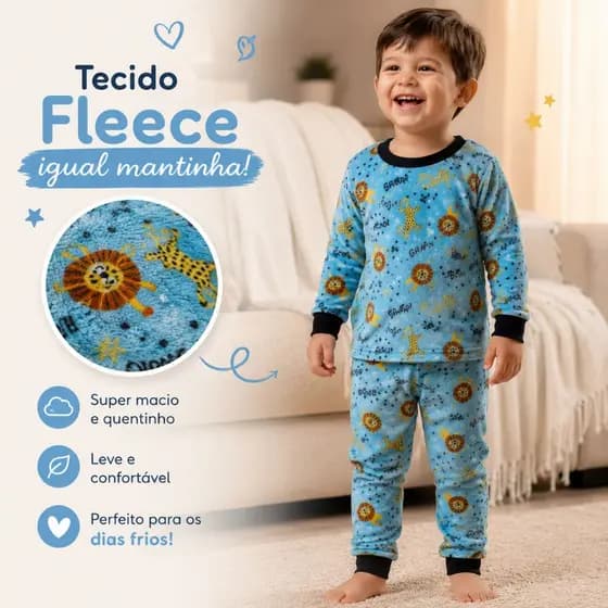 Conjunto Pijama Em Fleece Peludinho Macio e Quentinho Primeiros Passos Menino De Inverno Summer Cat | Sortido | 1 ao 3