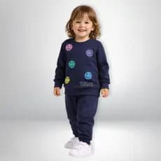 Conjunto Soft Plush Peluciado De Inverno | Estampa Emoji Smile | Blusão + Calça Para Menina | Primeiros Passos 1-2-3