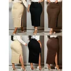 Saia Longa Plus Size Elastano Cintura Alta com Fendas Laterais Anagrom Várias Cores