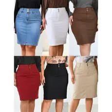 Saia Brim Feminina Midi Plus Size Cintura Alta com Elastano Anagrom