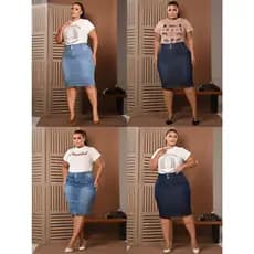 Saia Jeans Tradicional Plus Size Várias Cores Anagrom Moda Evangélica