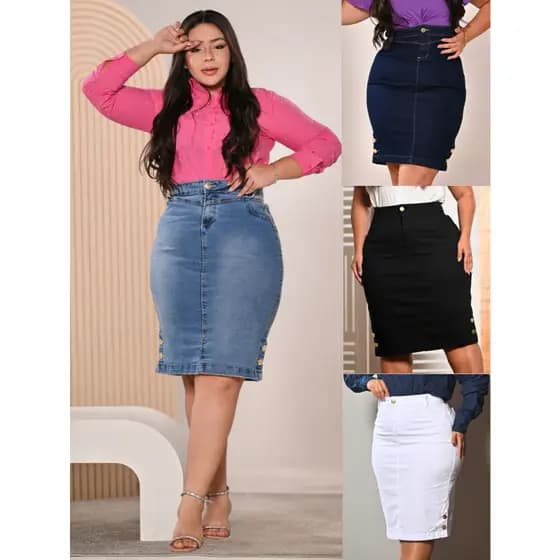 Saia Plus Size Cintura Alta Anagrom Moda Evangélica Várias Opções de Cores