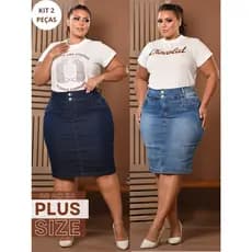 Kit Duas Saias Jeans Tradicionais Plus Size Anagrom Moda Evangélica Feminina Plus do 48 ao 56