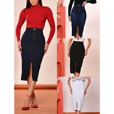 Saia Midi com Recorte Elegante Anagrom Moda Evangélica Várias Cores Disponíveis