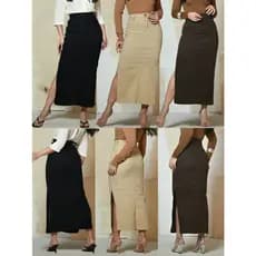 Saia Longa Feminina Cintura Alta Elastano Com Fendas Laterais Anagrom Jeans e Brim