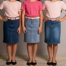 Saia Jeans Infantil Juvenil Elastano com Cinto Estilo Blogueirinha