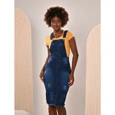 Jardineira Jeans Feminina Midi com Elastano Ata Qualidade Anagrom