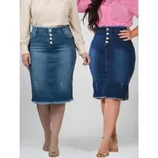 Saia Jeans Midi Plus Size Anagrom Cores Diferentes 4 botões Ref.200p