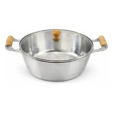 Panela Alumínio Fundido Batido Grosso Tampa De Vidro 24 Cm Cabo de Madeira