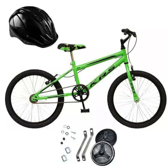 Bicicleta Infantil Krs Rebaixada Aro 20 1v Freios V-brakes Cor Verde Com Rodas De Treinamento