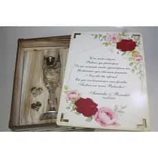Casamento Padrinho Madrinha Pai Mãe caixa personalizada com taça de vidro 1 unidade