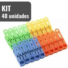 Kit 40 Pregadores Prendedores de Plástico COLORS Para Roupas Reforçado Colorido Para Varal