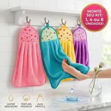 Kit 4 Bate Mão Toalha De Cozinha Microfibra Pano De Pia Secagem Rápida Premium C/ Alça Pendurar