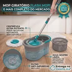 Mop Esfregão Giratório 360 Balde 10L Compacto Rodo Limpeza Lava E Seca + 2 Refis Microfibra