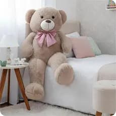 Urso De Pelúcia Teddy Gigante 1,10m Cor Caqui Com Laço Macio Antialérgico Presente  Infantil