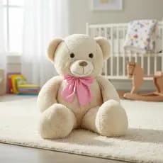 Urso Pelúcia Teddy Pequeno Creme 50cm Com Laço Macio Antialérgico Presente Decoração Quarto Infantil