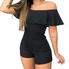 Macaquinho Feminino Tomara Que Caia Ombro a Ombro Canelado Macacao Moda Gringa Curto Verão