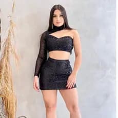 Conjunto Paete Feminino Saia e Cropped Moda Balada Gringa Festa Luxo