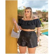 Short Feminino Paetê GG Plus Size Brilho Curto Moda Balada Luxo Festa Cores