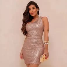 Vestido Curto Feminino com Brilho de Festa Balada Paty Paetê Brilhante Verão Elegante Justo Tubinho Modela