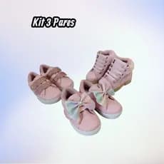 kit 3 Pares Infantil Tênis e Bota Conforto Para Os Pés