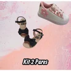 Kit  2 Pares Sandália Tênis Infantil Menina Escolar Passeio Confortável Casual Brilho Strass