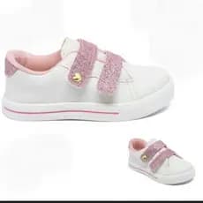 Tênis Infantil Menina Branco Ponta Rosa Glitter Confortável