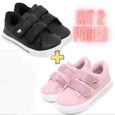 Kit 2 Tênis Infantil Menina Ponta Glitter Coração Confortável Antiderrapante