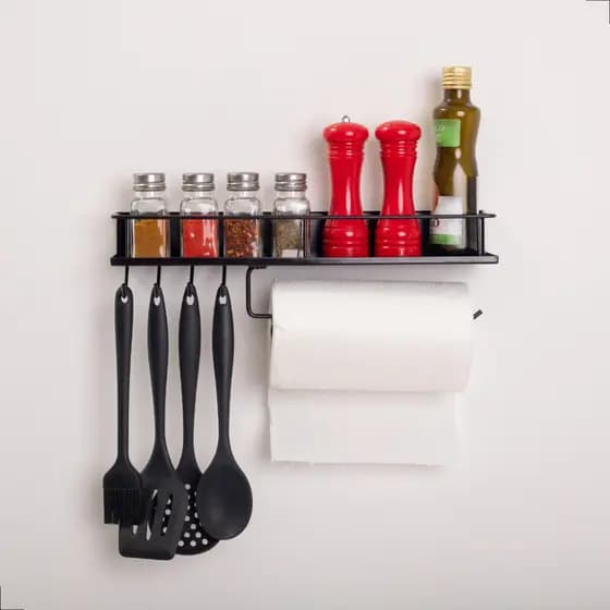 Suporte Prateleira Multiuso Para Cozinha Porta Condimentos Talheres Papel Toalha Fixo em Parede