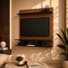 Painel Para Tv 32 Polegadas 90x90cm Suspenso Moderno com Nicho e Prateleira
