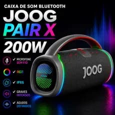 Caixa De Som Bluetooth Joog Pair X 200W RGB IPX6 C/ Microfone Sem Fio TWS