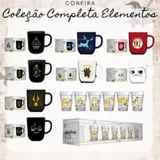 Caneca de Vidro 300ml Harry Potter – Coleção Mágica com Símbolos e Criaturas (Licenciada pela Warner Bros.)