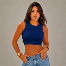 Blusa Feminina Cropped Regata Canelado Tendencia Verão