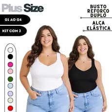 KIT 2 Regata Feminina Canelada Plus Size Forro Duplo Alça Elástica