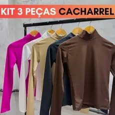 Kit 3 Blusa Feminina Cacharrel Manga Longa Gola Alta Segunda Pele Suplex Modeladora Inverno