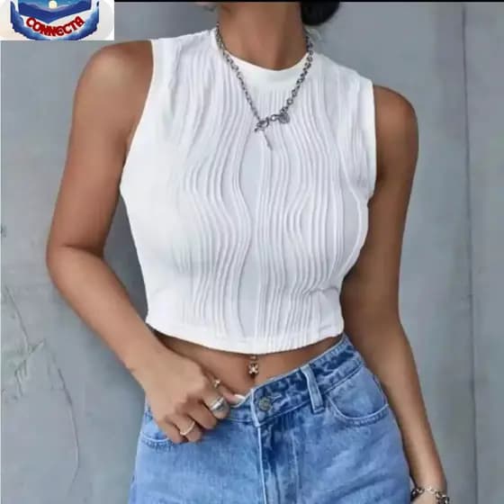 Regata Cropped Gola redonda Malha com relevo elástica