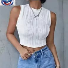 Regata Cropped Gola redonda Malha com relevo elástica
