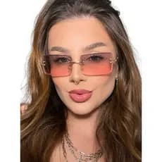 OCULOS DE SOL FEMININO MASCULINO SEM ARMAÇAO RETANGURA QUADRADO LUXO LENTES CLARAS COM PROTECAO UV400 Com Logo Premium