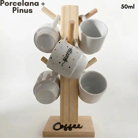 Kit Canecas 50ml com Frases + Pinus | Porcelana | Café Espresso