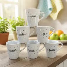 Kit Canecas 120ml Porcelana com Frases | Café Chá | Caneca Decorada Presente