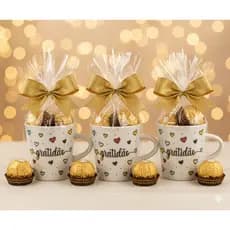Kit Caneca Porcelana 120ml Frase Gratidão Café Chá Presente