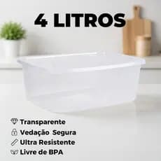 Kit Potes 4L com Tampa Transparente Multiuso Armazenamento de Alimentos Geladeira Freezer