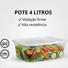 Kit Potes Com Tampa Premium 4L Transparente Armazenamento Alimento Multiuso Freezer e Micro-ondas